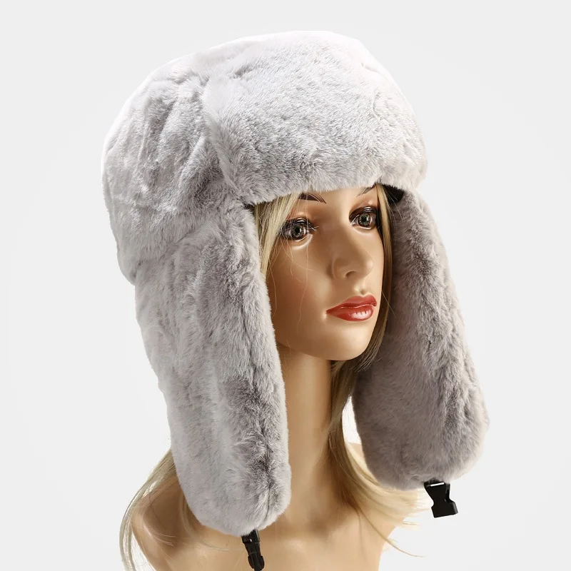 NEW Warm Faux Rabbit Fur Hats Women Winter Bomber Hat With Ear Flap Ski Cap Men Pilot Trapper Trooper Hat Outdoor Bomber Muts men's bomber hats