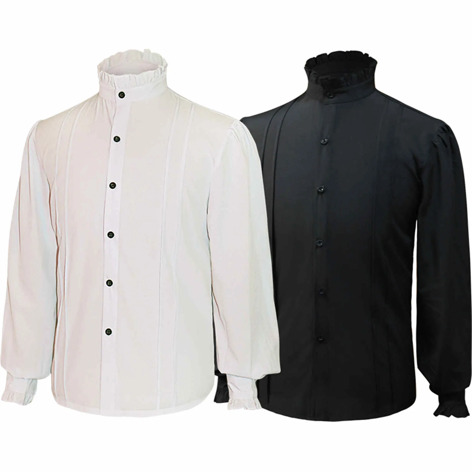 Men's Fashion Gothic Long Sleeve Solid Color Stand Collar Button Blouse Tops Casual Medieval Renaissance Shirt Camisas Hombre#g3 | Мужская