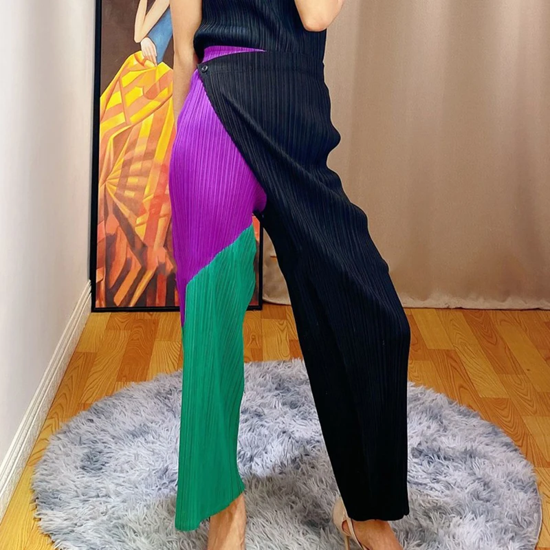 LANMREM 2021 New Spring Women Pants High Waist Loose Causal Pleated Trousers Elegant Office Lady Ankle-Length Pants 2A7011