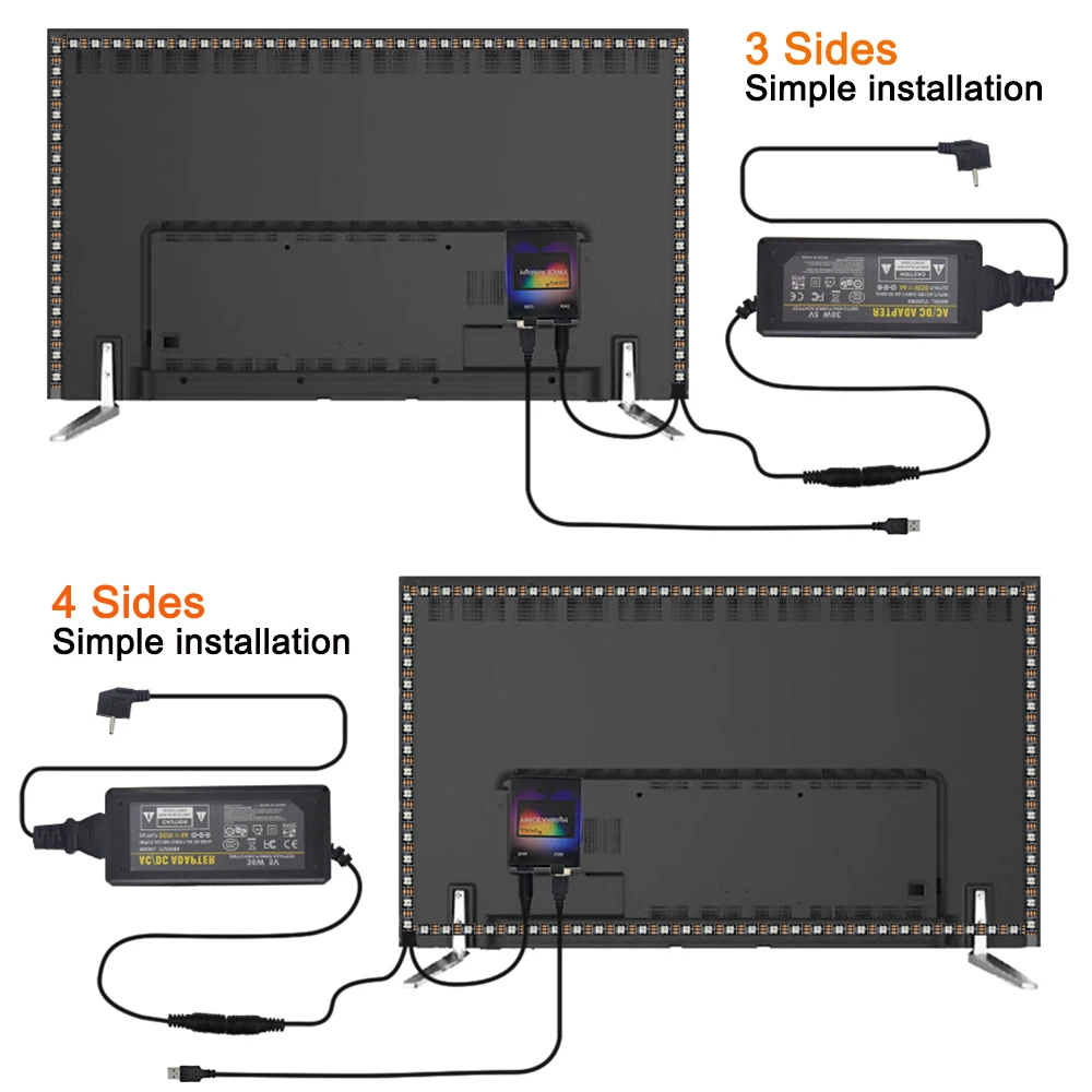 Ambilight USB WS2812B LED Strip light HDTV TV Monitor Desktop PC Screen Backlight lighting ws2812 Pixel Tape Ribbon 1M~ 5M