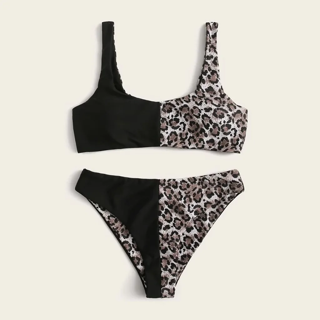 Сексуальный купальник с леопардовым принтом лоскутное бикини для женщин два