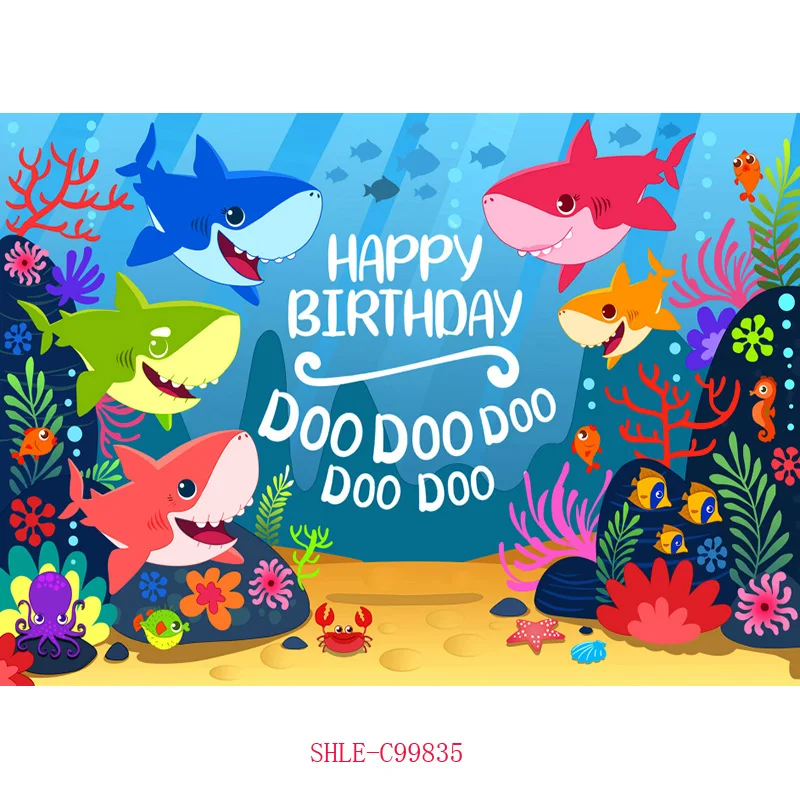 

SHENGYONGBAO Cute Cartoon Shark Backdrop for Kids Birthday Theme Party Decoration Baby Photo Background 210521-66
