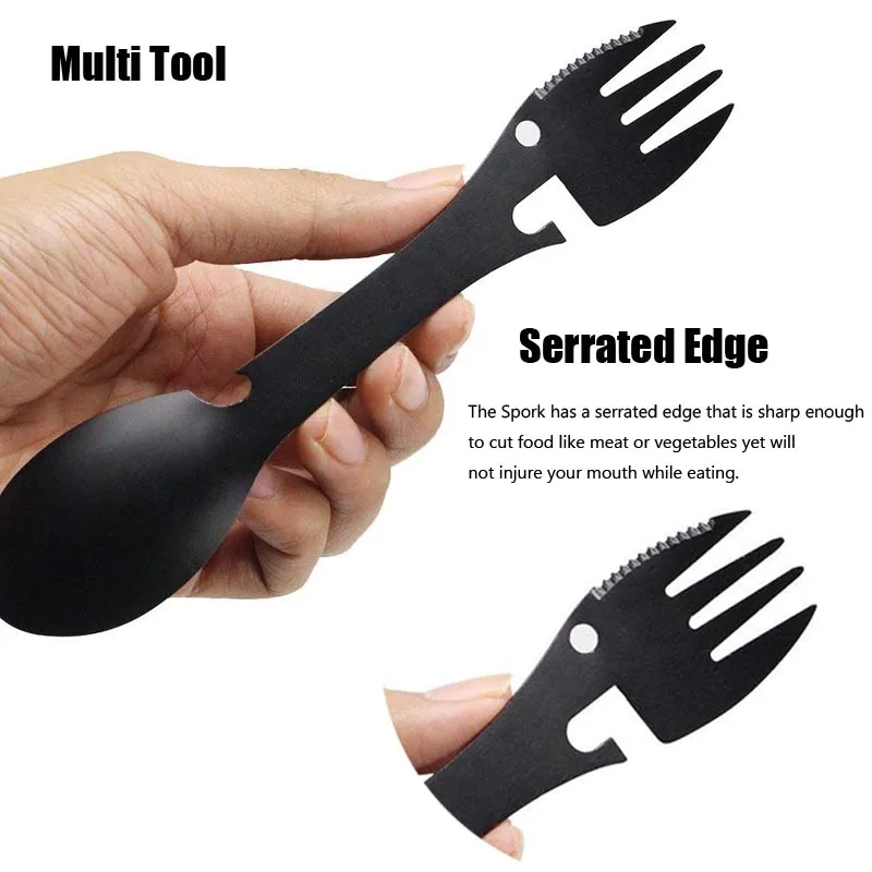 Hot Outdoor Multi-Purpose Camping Knife And Fork Spoon Picnic Gadget Tool Opener 5 In 1 Tableware 1Pcs |