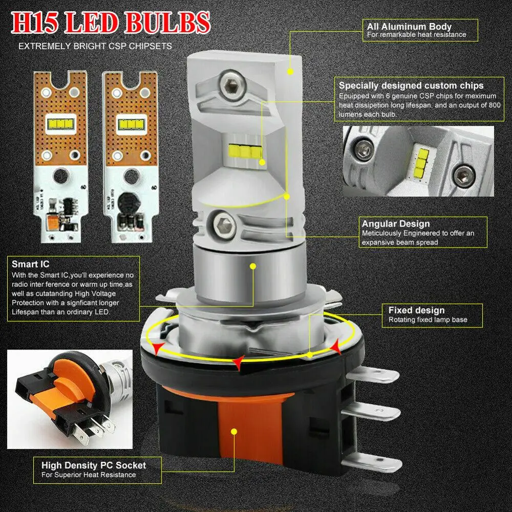 Светодиодные противотуманные фары H15 2 шт. CSP 1919 SMD высокой мощности светодиодный