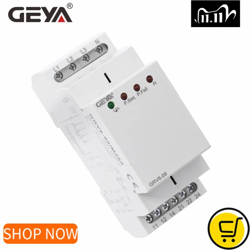 GEYA GRV8 09 реле контроля последовательности фаз фаза Φ 8A 2SPDT устройство для фазы 36 мм