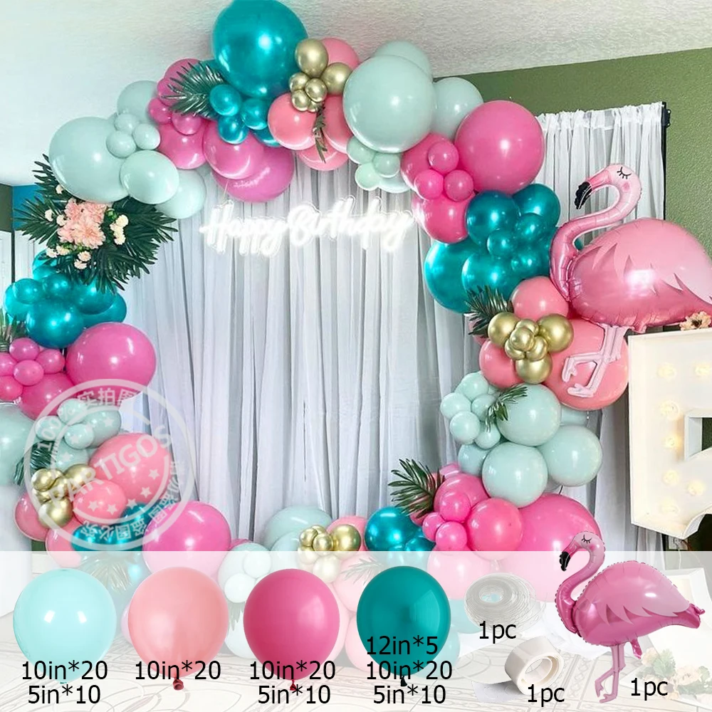 Globo de fiesta Hawaiano de flamenco Tropical para ni&ntilde;os, guirnalda de Globos rosa azulado, decoraci&oacute;n de fiesta Aloha, suministros de cumplea&ntilde;os, 128 Uds.-2