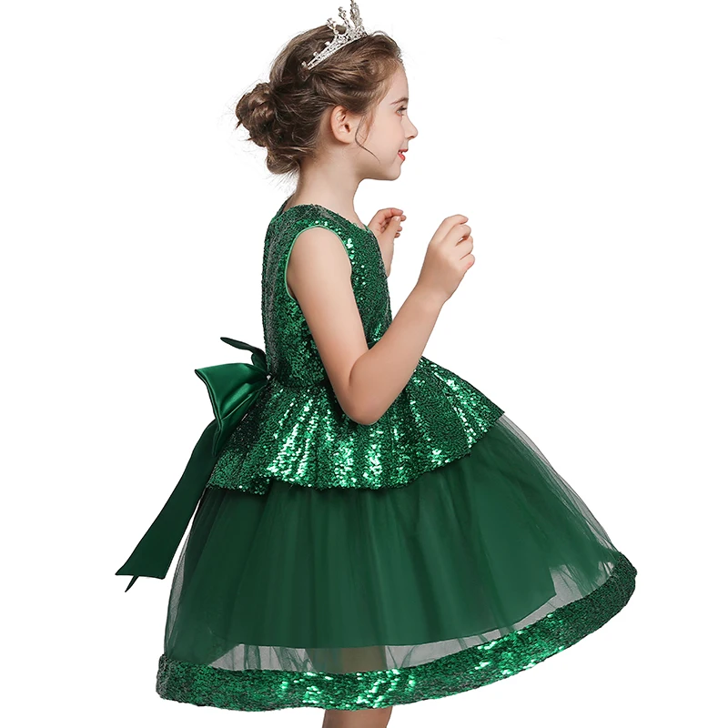 

New Year Costume Sequin Princess Tutu Dress Children Christmas Clothes Kids Dresses For Girls Sleeveless Solid Color Dress Set
