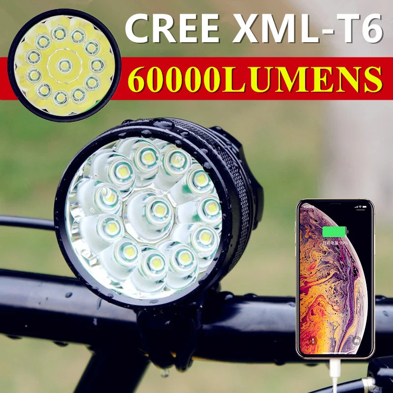 Comprar CREE XML-T6-faro Delantero Para Bicicleta De Montaña, Luz Led De 7 A 12 LEDs, Recargable CC, Para Conducción Nocturna Al Aire Libre, 8,4 V, Salida USB