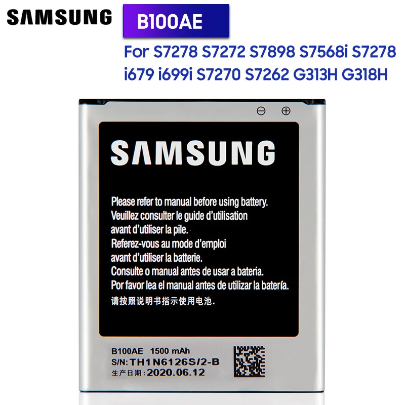 SamsungOriginal батарея B100AE B100AC для Samsung Galaxy Ace 3 4 S7568i S7278 i679 i699i G313H G318h S7898 S7272 S7270