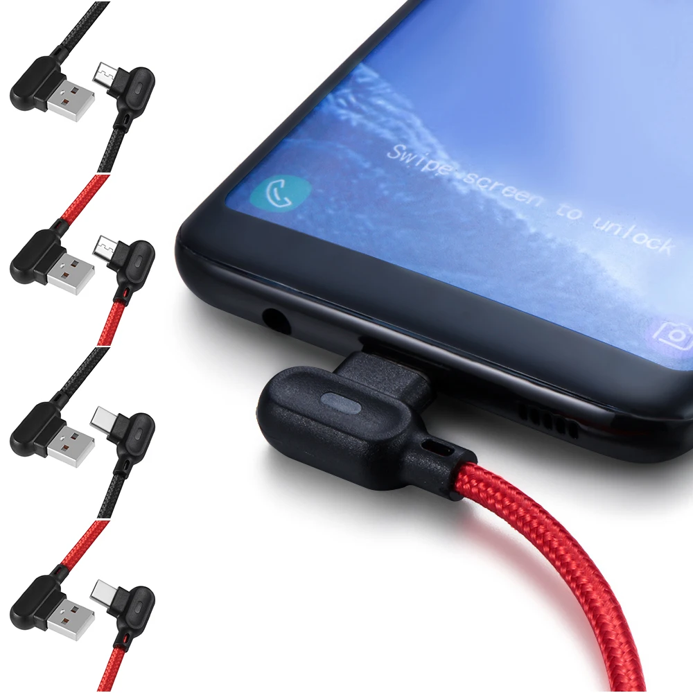 Полезный 1 шт. 90 ° Угол Micro USB Type C светодиодный шнур для быстрой зарядки и