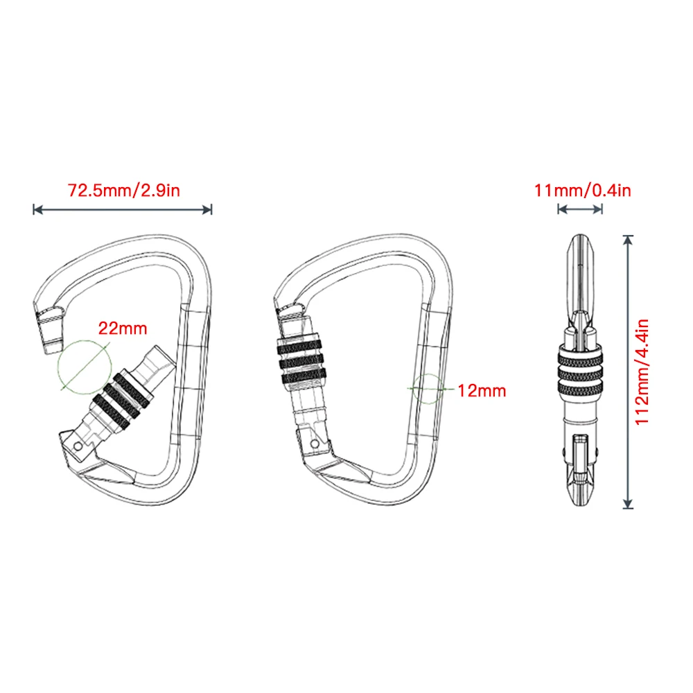 

25KN D-Shaped Carabiner Lock Heavy Duty Aluminum Alloy Carabiner Spring-Loaded Gate Buckle Survival Equipment