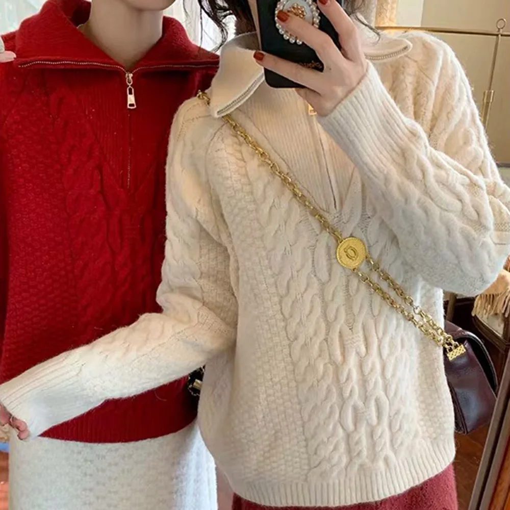 

Japanese And Korean Style Sweater Zipper Turtleneck Lapel Casual Trendy Hipster Pullover Simple Long Sleeve