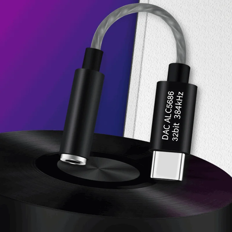 

32bits 384KHz Type-C to 3.5mm USB C to 3.5MM Converter DAC Adapter Support 16-32 Ohm Headphone Decorder With ALC5686 Chip Cable