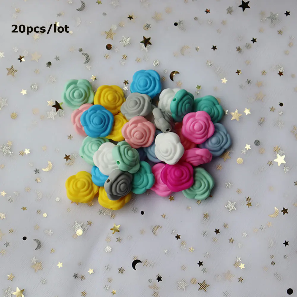 

20Pcs Double Face Perle Silicone Beads Rose Baby Teething Necklace Flower Bead For Jewelry Making Mordedor Silicona Baby Product