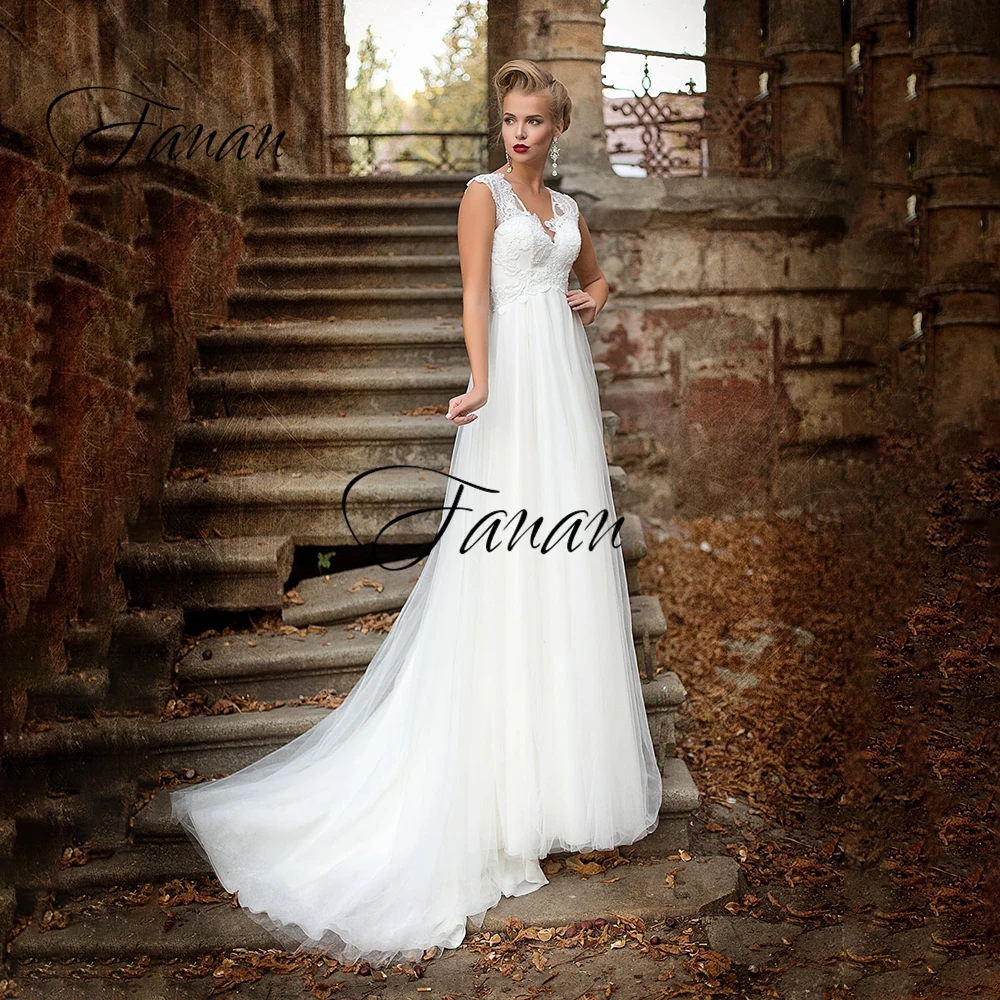 

New V-Neck Sleeveless Wedding Dress Backless A-Line Lace Appliques Court Train Bridal Gown robe de soirée de mariage платье