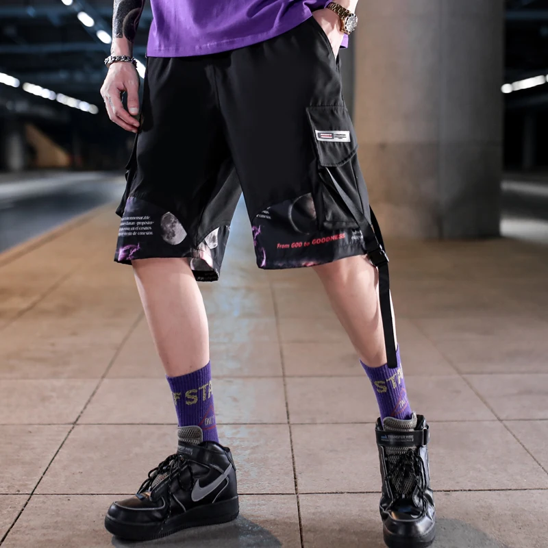 

Short Pants Men Casual Hip Hop Pocket Streetwear Print Loose Cargo Shorts Men Summer Fashion High Street Bermuda Joggers Shorts