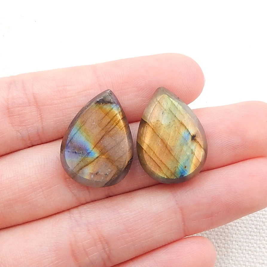 

Natural stone Labradorite fashion earrings Cabochon Pairs 20x15x5mm,5.9g