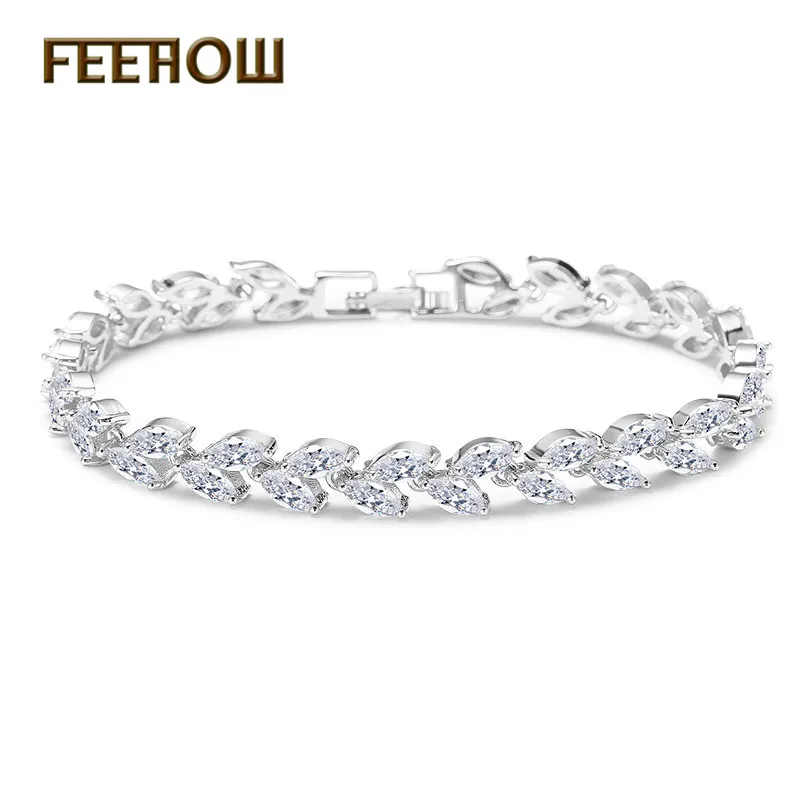 FEEHOW, модные серьги-гвоздики с белым кубическим цирконием и камнем в виде листьев для женщин, свадебные ювелирные изделия, заводская цена, FWEP455