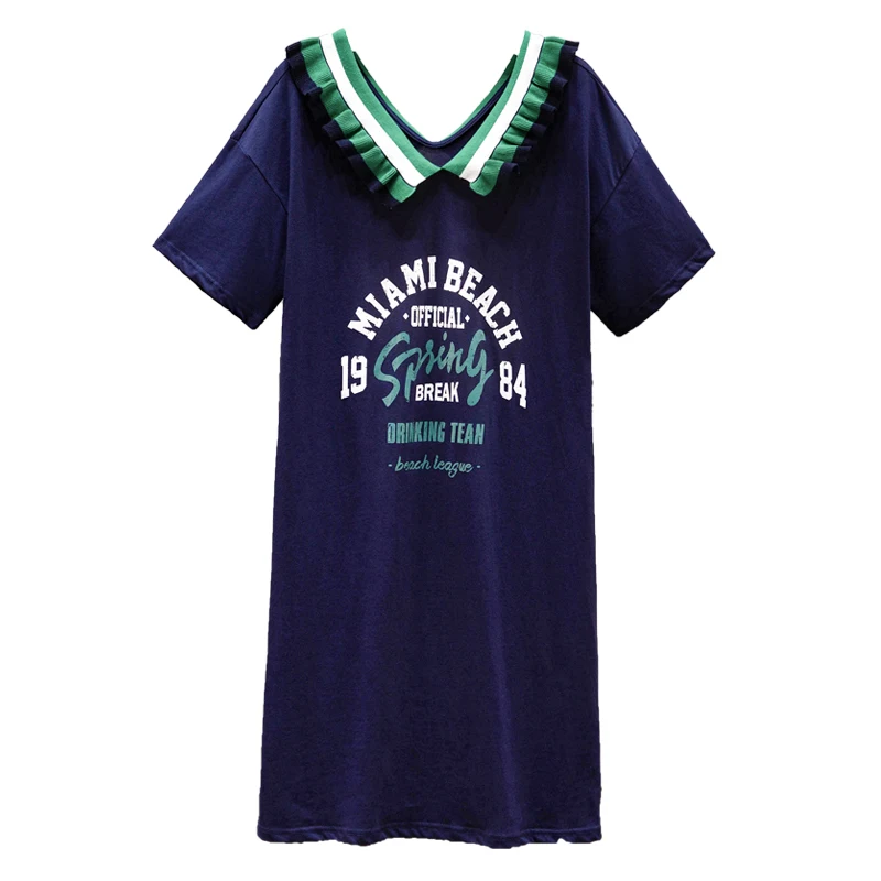 

EHQAXIN Summer Women's Dress Fashion Personality Double Knit V-Neck Short-Sleeved Loose Letter Straight Dresses Female L-4XL