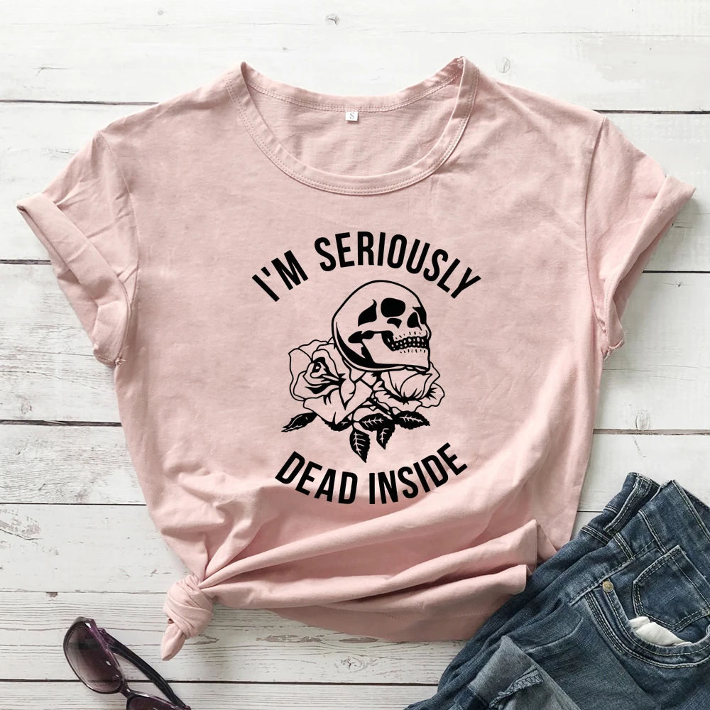 Футболка с принтом «I'M Dead Inside Skull»; Летняя Повседневная футболка с короткими рукавами и принтом в виде черепа; стильная футболка в стиле Харадзюку С гранж; модные топы; Camisetas