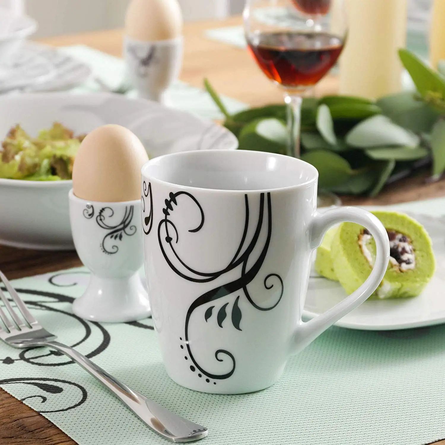 Bestellen VEWEET ZOEY 44-Stück Porzellan Keramik Platte Geschirr Set Mit 8 * Ei Tasse, Becher, Schüssel, Dessert Platte, Abendessen Platte Und 4 * Salat Schüssel