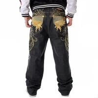 nanaco mens loose jeans wide leg fashion embroidery skateboarder hip hop baggy denim pants big size 30 46