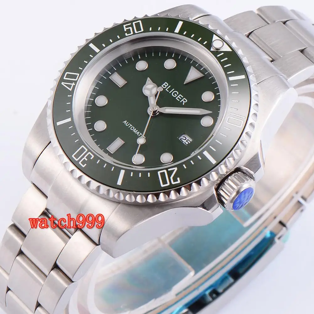 Часы Bliger мужские с зеленым циферблатом и автоматисветильник водонепроницаемые