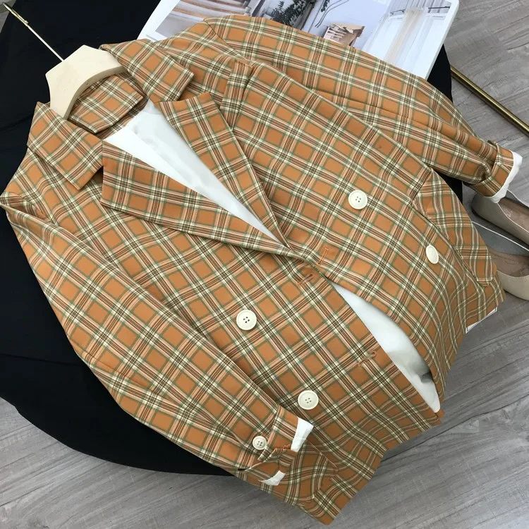 Новое поступление осенний винтажный клетчатый Блейзер Женский свободный