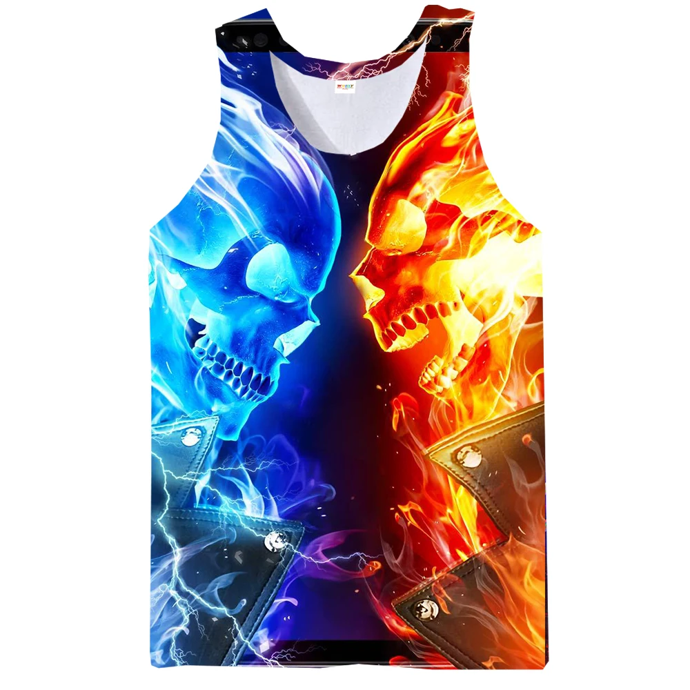 Мужские топы без рукавов с 3d-рисунком черепа и пламени праздничные майки