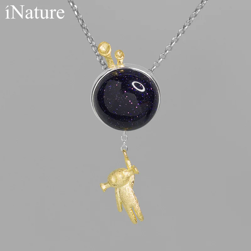 Женское ожерелье из серебра 925 пробы с кулоном в виде синего песчаника|Ожерелья| |