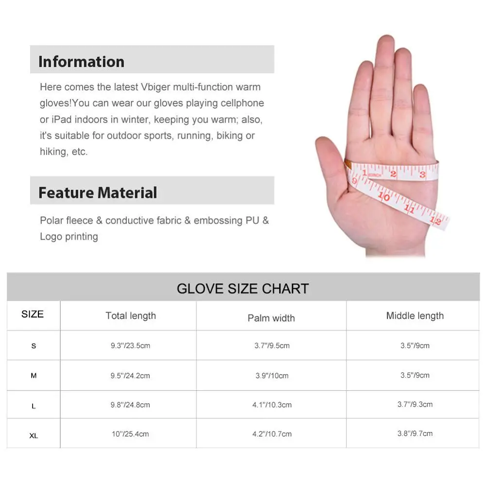 Vbiger открытый бег Пешие прогулки велосипедные перчатки Зимние для сенсорного