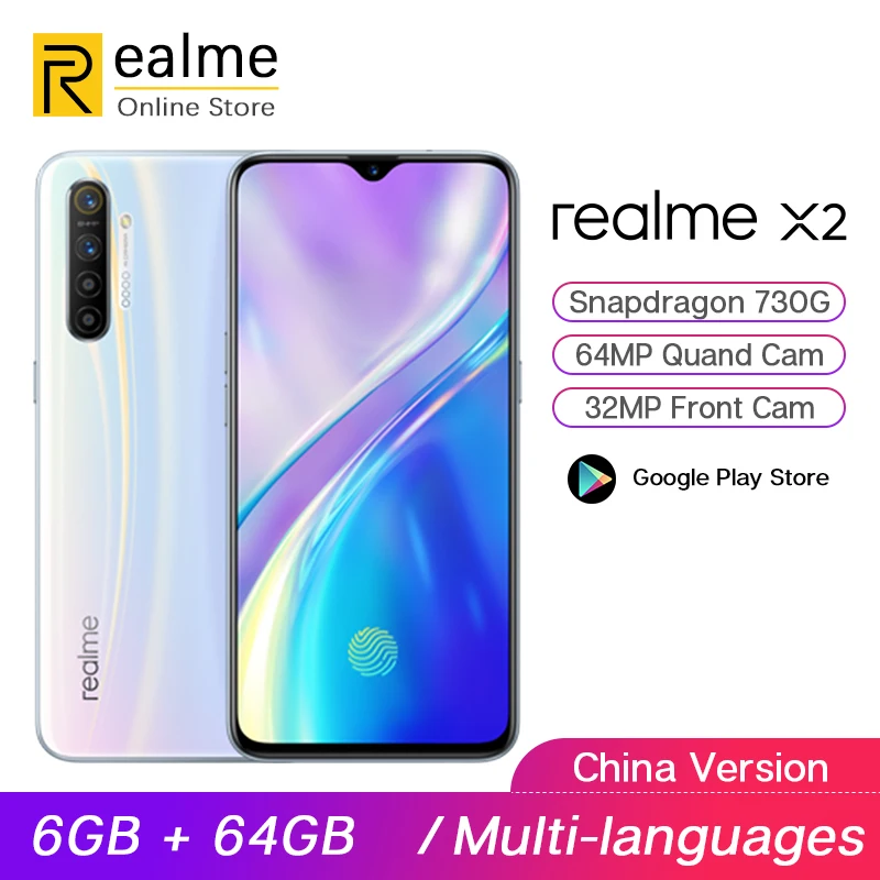 REALME X2 X 2 6ГБ 64ГБ Смартфон Snapdragon 730G Octa Core 64МП Квадрокамеры 6.4 NFC Мобильный телефон 4000мАч 30W VOOC Быстрая зарядка.