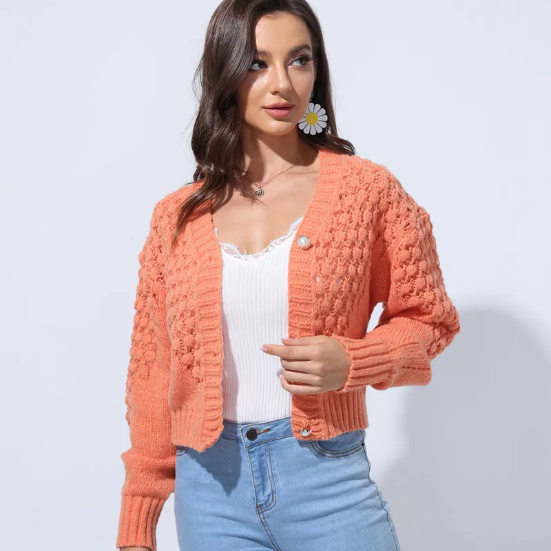 

Women Single Breasted Loose Casual Knitted Sweaters Autumn Winter Warm Cardigans Vintage Jacquard V-Neck Short Knitted Cardigans