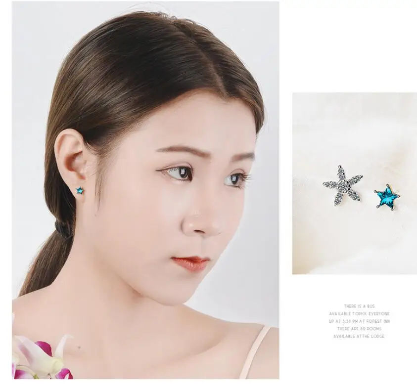 

925 Sterling Silver Blue Crystal Star Stud Earrings For Women 2020 sterling-silver-jewelry Female pendientes mujer moda
