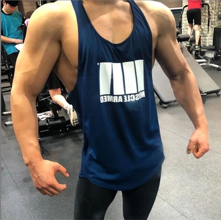 

Men Casual Tank Tops Men Bodybuilding Sleeveless Shirt Gym Fitness Workout Clothes Stringer Singlet Male Summer Vest 2021