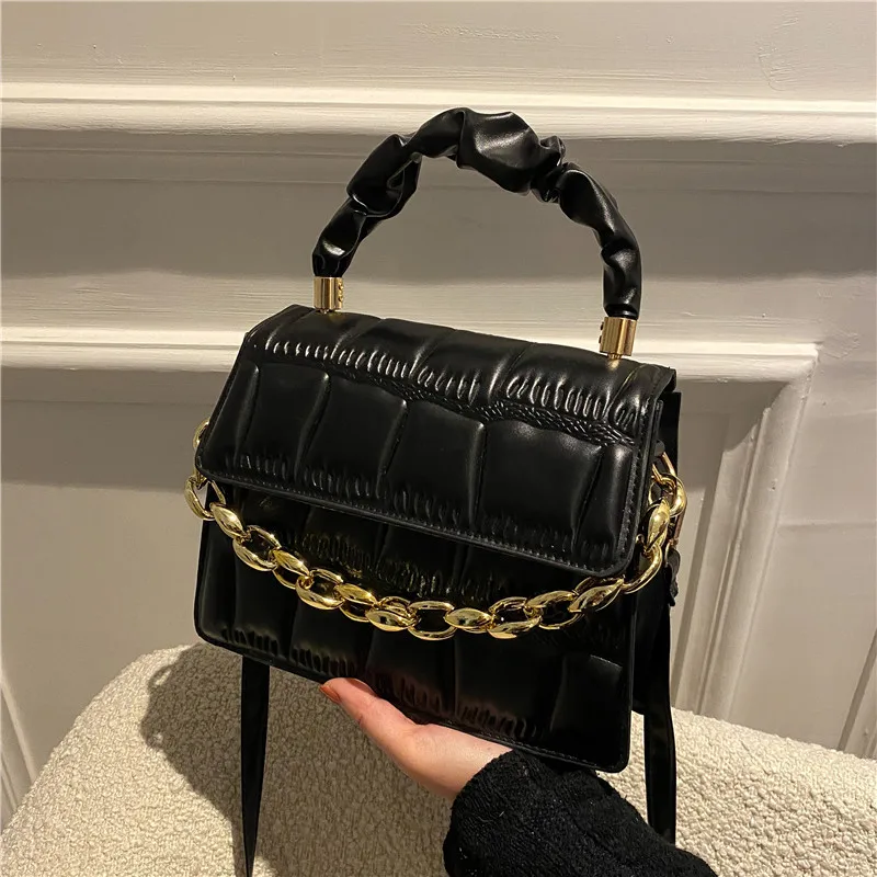 

Women Bag 2021 New Korean Fashion Solid Color Chain Portable Small Square Bag PU Leather Shoulder Messenger Crossbody Bag