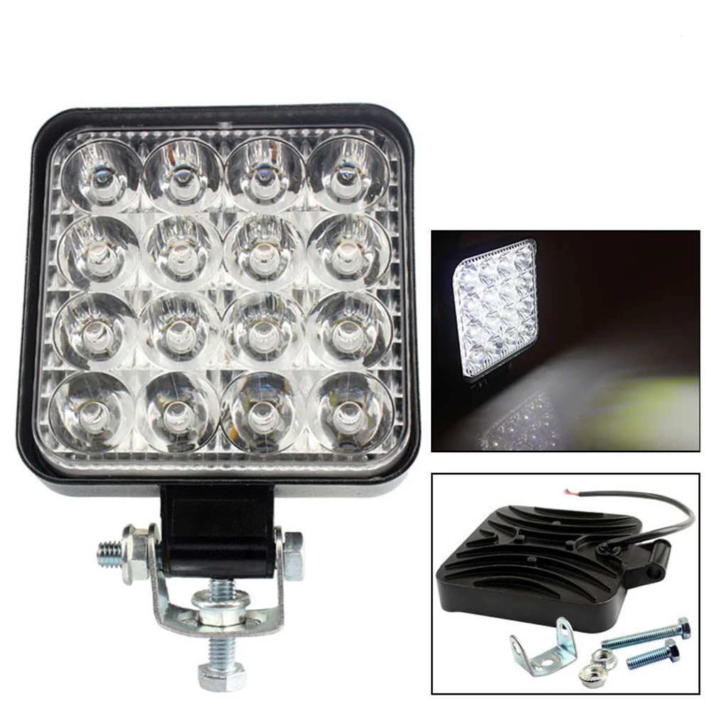 

16LED 48W Car 12V 24V LED Spotlight Work Light Bar 6500K Waterproof Shockproof Square Headlight Auto Truck Mini Spot Fog Lamp