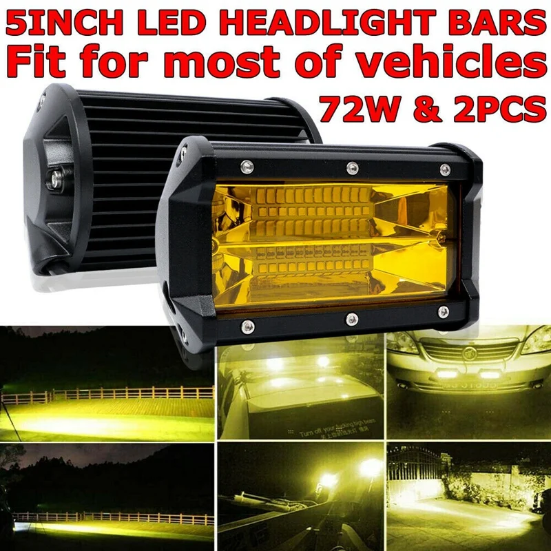 

AP68-2X 5 Inch 72W LED Work Lights Waterproof Off Road Pod Fog Lights Yellow Lamps for Trucks ATV UTV Polaris Boat Golf Cart