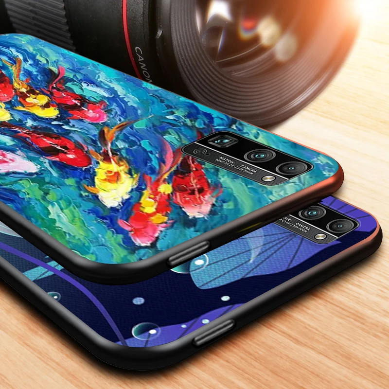 

Chinese Koi Fishes for Honor V30 30 30S 30i View 20 20S 20i 20E V20 Lite Pro Plus Black Phone Case