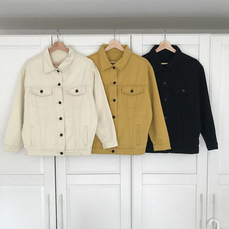 

2020 New Spring Autumn Long Sleeve with Lapel Pocket Denim Jacket Loose Women Jeans Jacket Student Denim Coat Casual Tops
