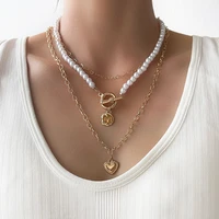 aprilwell 2 pcs vintage pearl necklace for women aesthetic multilayer rose heart pendant ot buckle choker chains fashion jewelry