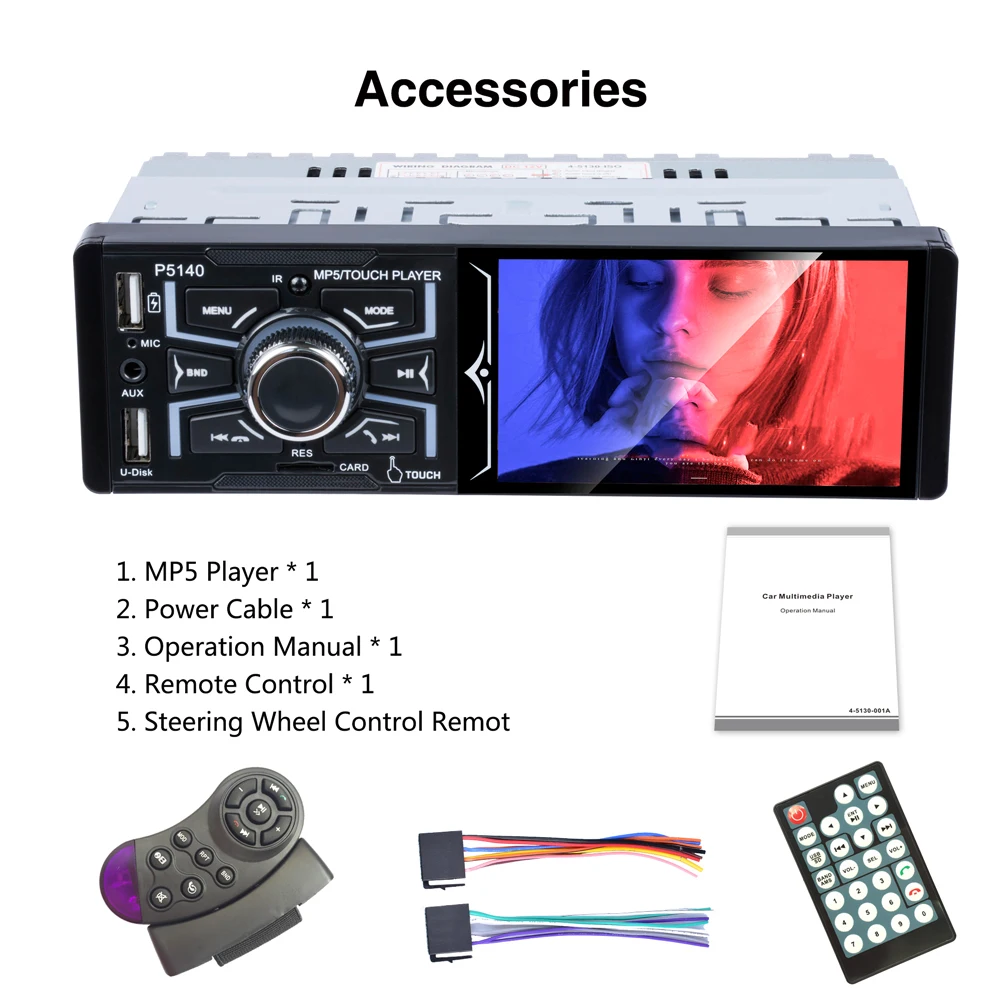 P5140 12 В постоянного тока новый 4 1 &quotсенсорный экран 1080P 4*50 Вт Bluetooth RMVB/AVI медиаплеер