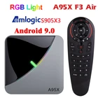 A95X F3 воздуха RGB светильник Android 9,0 Смарт ТВ Box Amlogic S905X3 4 Гб 64 Гб ТВ коробка 8K H.265 4K 60fps Wi-Fi Декодер каналов кабельного телевидения, 4 Гб оперативной памяти, 32 Гб встроенной памяти, ТВ коробка