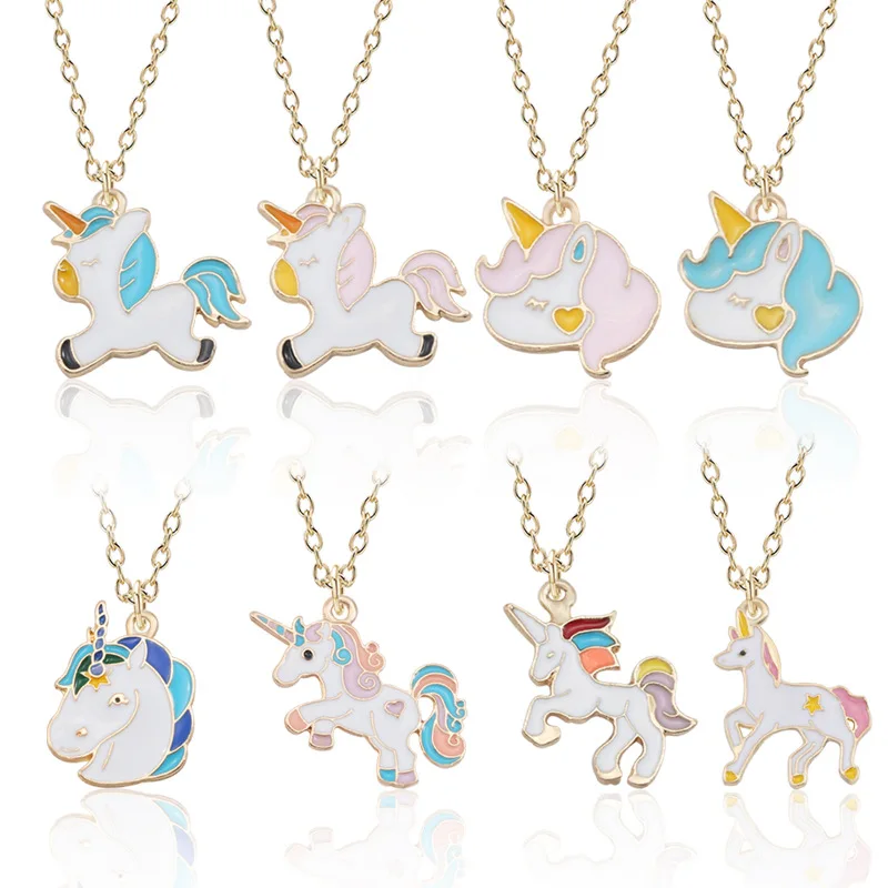 

2021 Unicorn Pendant Necklace Best Friends Kawaii Cute Colorful Alloy Necklace Golden Chain Choker for Women Girls Gifts