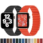 Ремешок кожаный для Apple Watch band 44 мм 40 мм 38 мм 42 мм, магнитный браслет для iWatch Series 3 4 5 6 7 45 мм 41 мм 38