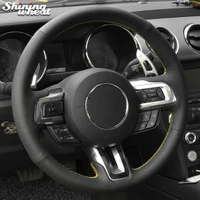 shining wheat black genuine leather car steering wheel cover for ford mustang 2015 2019 mustang gt 2015 2019