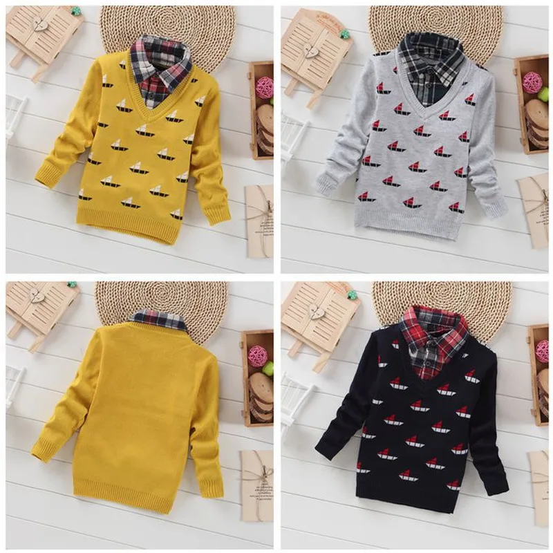 Детский свитер для мальчиков Осень зима 2019 Трикотажная хлопковая одежда малышей