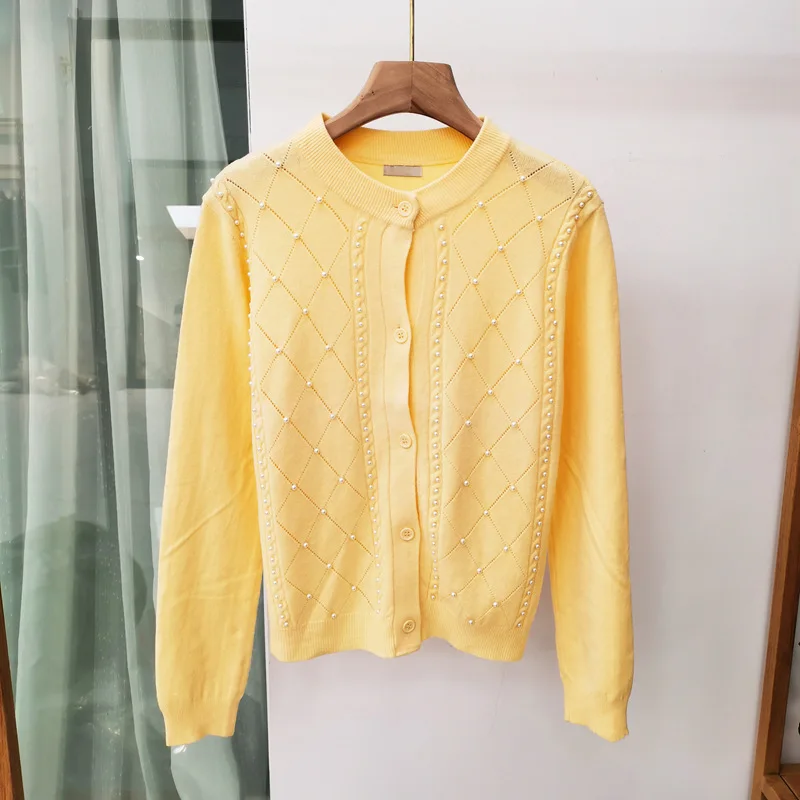 

2021 spring new popular jacket retro heavy beaded outer wear women's knitted cardigan