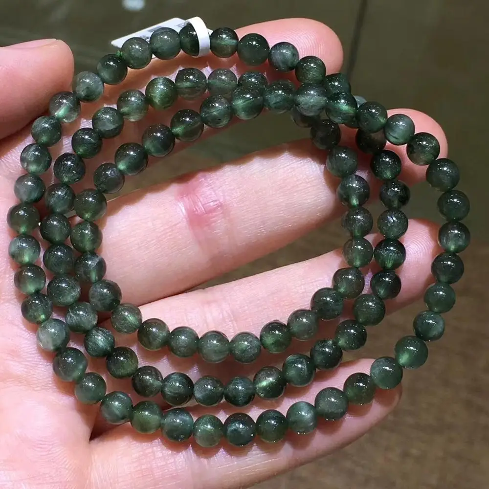

5.8mm Top Natural Green Hair Rutilated Quartz Bracelet For Woman Man Brazil Round Beads Lucky Crystal Gemstone Jewelry AAAAA