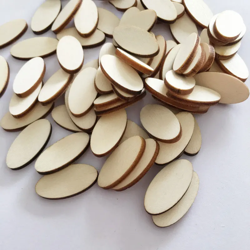 

100Pcs unfinished Natural Wooden Slices Oval Wood Pieces Blank Wood Plaque wooden round wooden circle